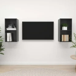 Meubles Tv-vidaXL Meubles TV muraux 2 pcs Bois d'ingénierie gris brillant