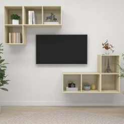 vidaXL Meubles TV muraux 4 pcs Chêne sonoma Bois d'ingénierie