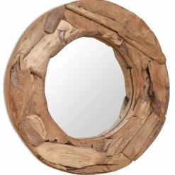 Décorations-vidaXL Miroir décoratif Teck 60 cm Rond