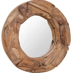 Décorations-vidaXL Miroir décoratif Teck 60 cm Rond