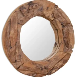Décorations-vidaXL Miroir décoratif Teck 60 cm Rond