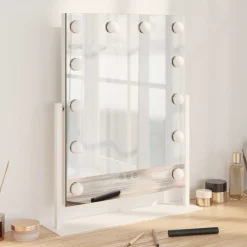 vidaXL Miroir de Coiffure LED Blanc 44 x 10 x 53 cm Verre et acier