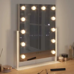 vidaXL Miroir de Coiffure LED Blanc 44 x 10 x 53 cm Verre et acier