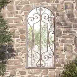 Décorations-vidaXL Miroir de jardin Sable 100x45cm Fer pour utilisation extérieure Couleur sable