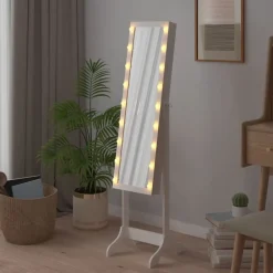 Décorations-vidaXL Miroir sur pied avec LED 34x37x146 cm Blanc