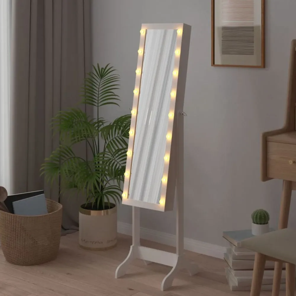Décorations-vidaXL Miroir sur pied avec LED 34x37x146 cm Blanc