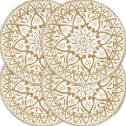 Linge-vidaXL Napperons 4 pcs 38 cm Rond Jute Blanc