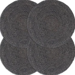 Linge-vidaXL Napperons 4 pcs Plain 38 cm Rond Jute Gris foncé