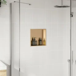 Plomberie-vidaXL Niche de douche doré brossé 32x32x9 cm acier inoxydable