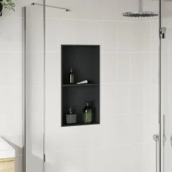 Plomberie-vidaXL Niche de douche noir mat 32x62x9 cm acier inoxydable