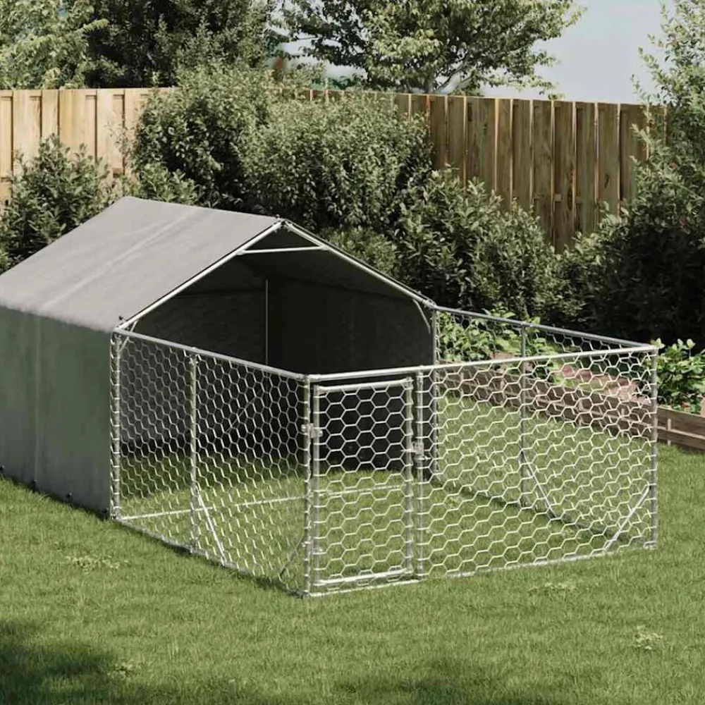 Articles Pour Animaux De Compagnie-vidaXL Niche d'extérieur pour chien enclos 4x2x1,5 m acier galvanisé