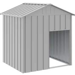 Articles Pour Animaux De Compagnie-vidaXL Niche pour chien avec toit acier galvanisé Gris clair