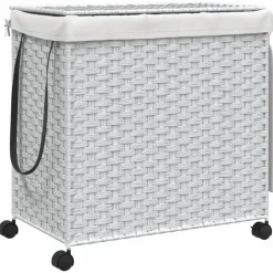Produits Ménagers-vidaXL Panier à linge avec roulettes 60x35x60,5cm résine tressée Blanc