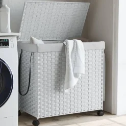 Produits Ménagers-vidaXL Panier à linge avec roulettes 60x35x60,5cm résine tressée Blanc