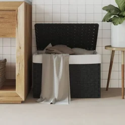 Produits Ménagers-vidaXL Panier à linge avec couvercle 55,5x35x34 cm résine tressée Noir