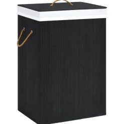 Produits Ménagers-vidaXL Panier à linge avec 2 sections bambou 72 L Noir