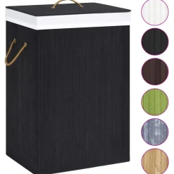 Produits Ménagers-vidaXL Panier à linge avec 2 sections bambou 72 L Noir