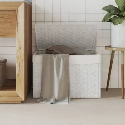 Produits Ménagers-vidaXL Panier à linge avec couvercle 55,5x35x34cm résine tressée Blanc