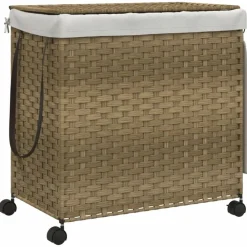 Produits Ménagers-vidaXL Panier à linge avec roulettes 60x35x60,5 cm résine tressée Naturel