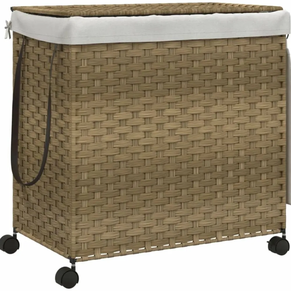 Produits Ménagers-vidaXL Panier à linge avec roulettes 60x35x60,5 cm résine tressée Naturel