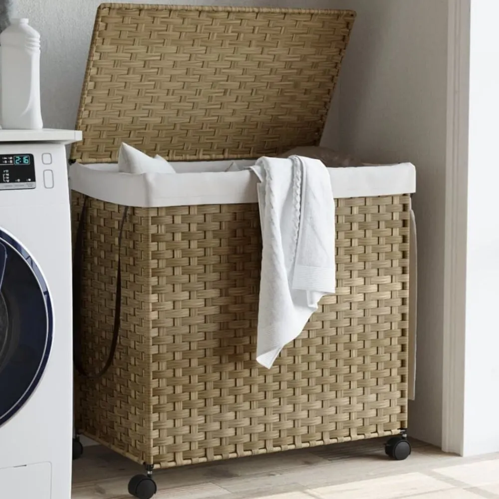 Produits Ménagers-vidaXL Panier à linge avec roulettes 60x35x60,5 cm résine tressée Naturel
