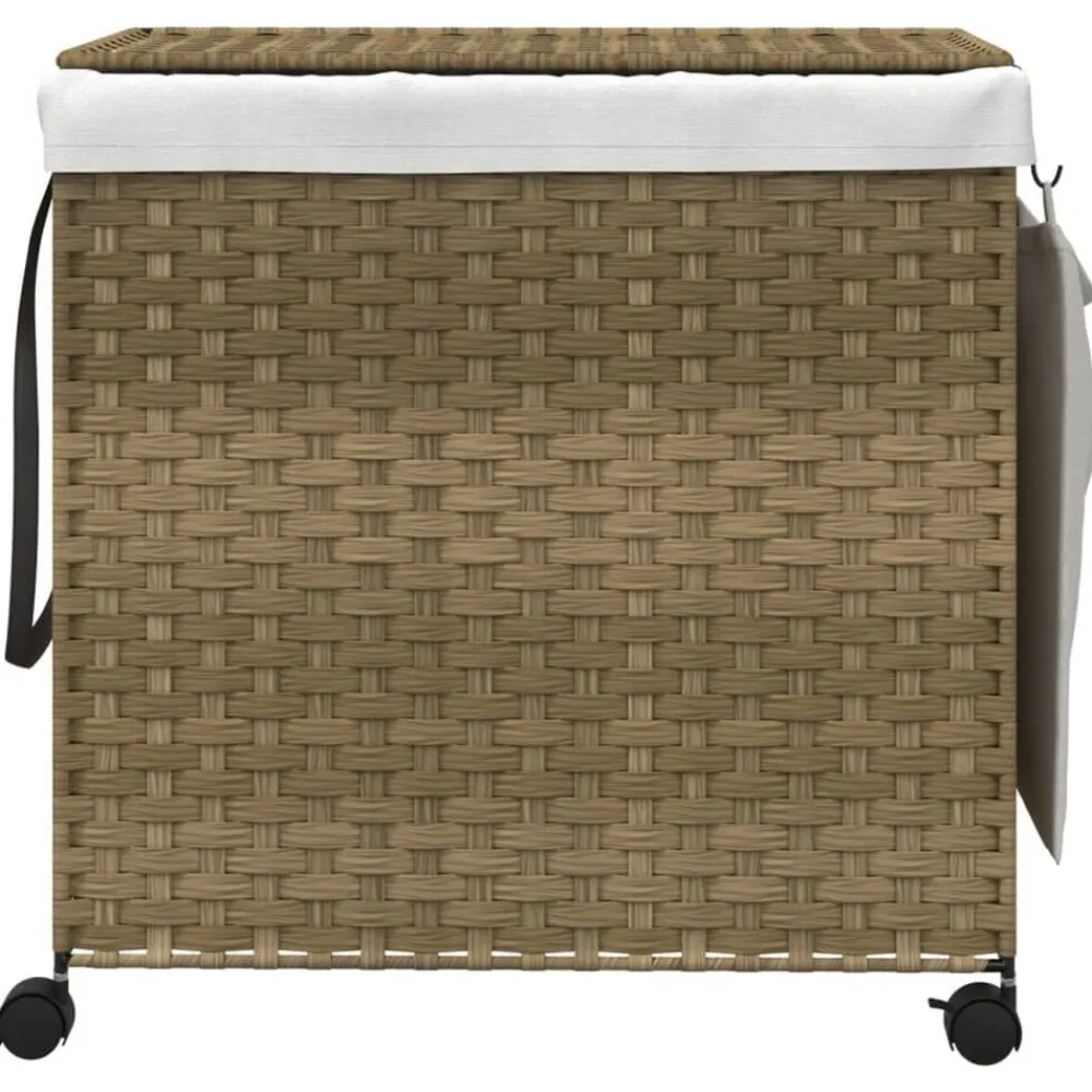 Produits Ménagers-vidaXL Panier à linge avec roulettes 60x35x60,5 cm résine tressée Naturel