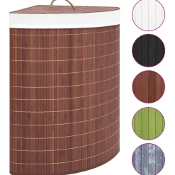 Produits Ménagers-vidaXL Panier à linge d'angle Bambou Marron 60 L Marron foncé