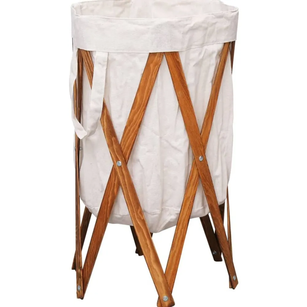 vidaXL Panier à linge pliable Crème Bois et tissu