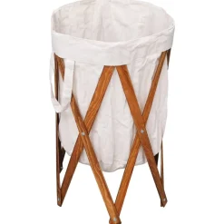 vidaXL Panier à linge pliable Crème Bois et tissu