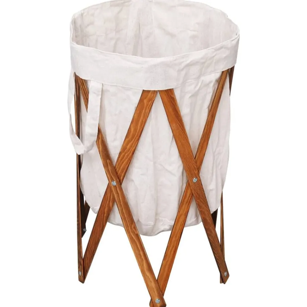 vidaXL Panier à linge pliable Crème Bois et tissu