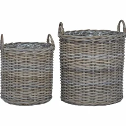Décorations-vidaXL Panier à Plantes avec stockage 2 pcs Rotin Lacak Gris