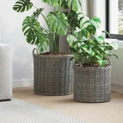 Décorations-vidaXL Panier à Plantes avec stockage 2 pcs Rotin Lacak Gris