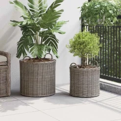 Décorations-vidaXL Panier à Plantes avec stockage 2 pcs Rotin Lacak Gris