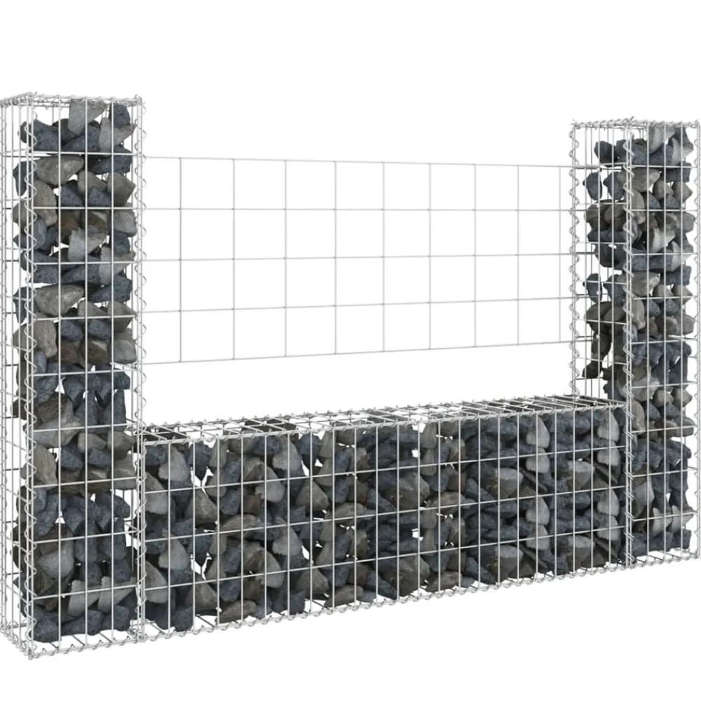 vidaXL Panier de gabion en forme de U avec 2 poteaux Fer 140x20x100 cm