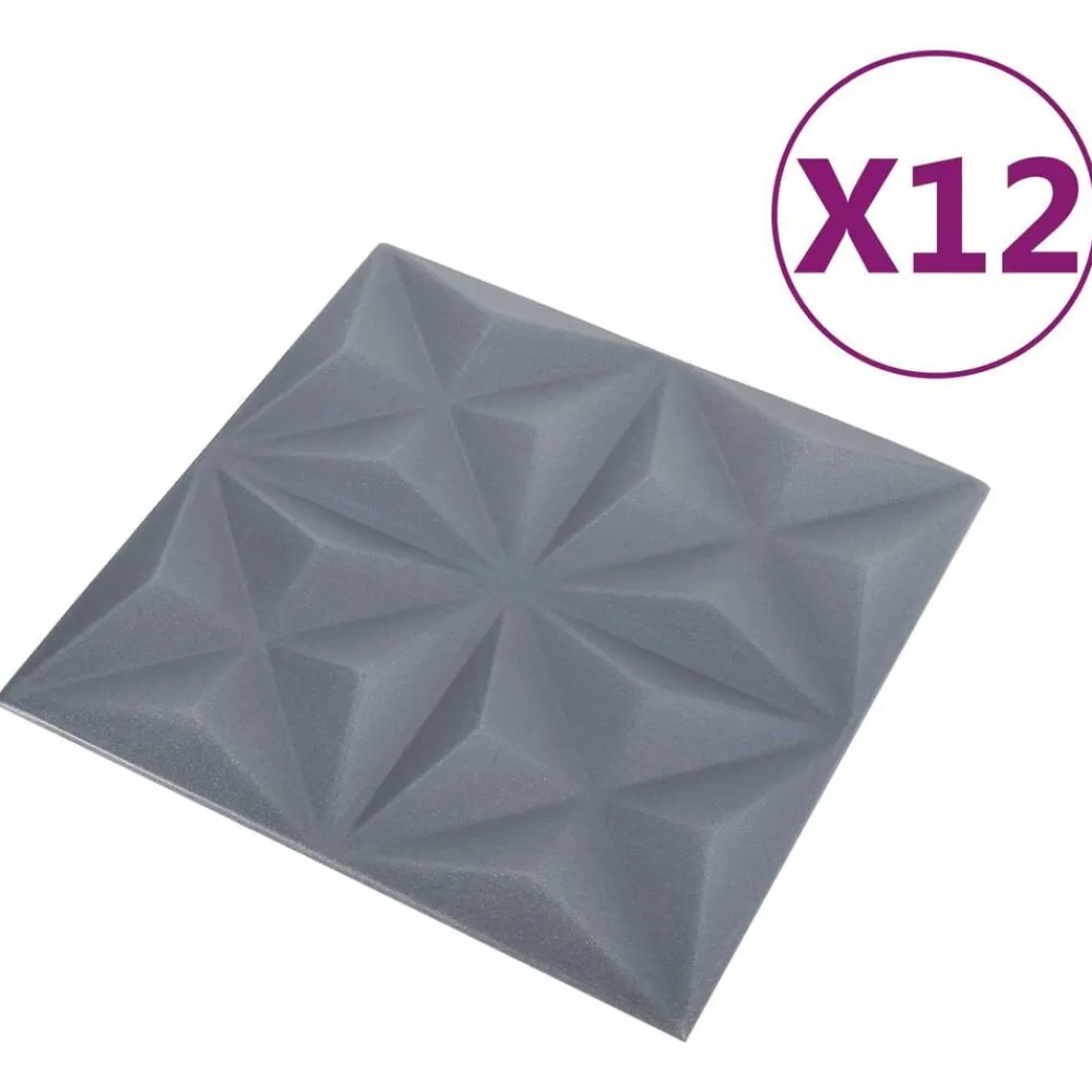 Matériaux De Construction-vidaXL Panneaux muraux 12 pcs Origami Gris 50 x 50 cm Mousse XPS Gris origami