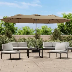 Pelouses & Jardins-vidaXL Parasol à double tête 449x265 cm Taupe