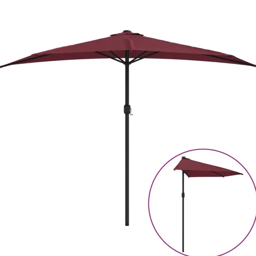 vidaXL Parasol de balcon mât en aluminium Bordeaux 300x155x223 cm Demi