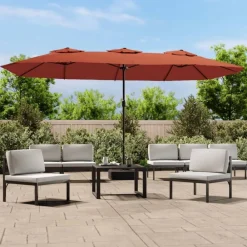 vidaXL Parasol de jardin à double tête avec LED terre cuite 449x265 cm