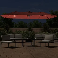 vidaXL Parasol de jardin à double tête avec LED terre cuite 449x265 cm
