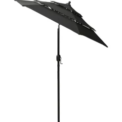 Pelouses & Jardins-vidaXL Parasol de jardin à 3 niveaux avec mât en aluminium Noir