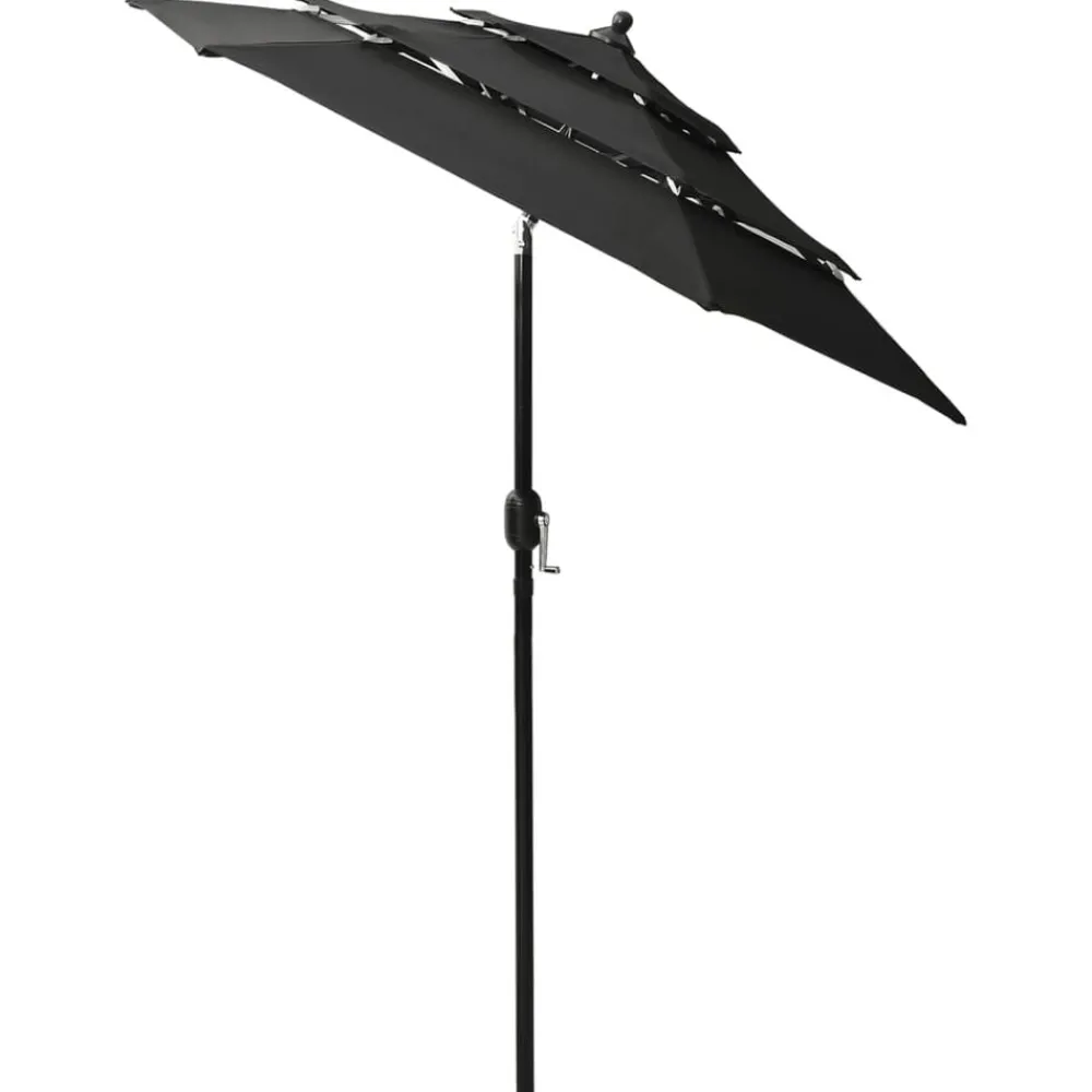 Pelouses & Jardins-vidaXL Parasol de jardin à 3 niveaux avec mât en aluminium Noir