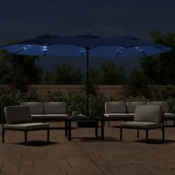 Pelouses & Jardins-vidaXL Parasol de jardin à double tête avec LED azuré 449x265 cm Bleu