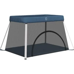 Jouets & Équipement D'Éveil Pour Bébés-vidaXL Parc pour bébé avec matelas marine Tissu de lin Bleu