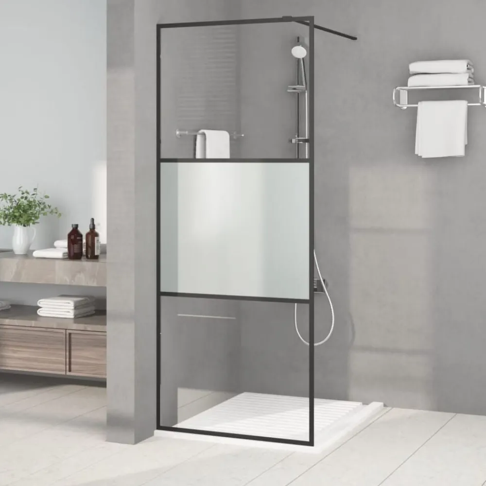 Plomberie-vidaXL Paroi de douche 80x195 cm Verre ESG demi-dépoli Noir