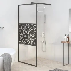 Plomberie-vidaXL Paroi de douche 80x195 cm Verre ESG avec design de pierre Noir