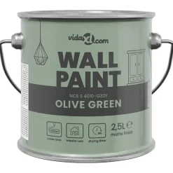 Consommables De Construction-vidaXL Peinture murale Vert 2,5 L Impression murale Vert olive