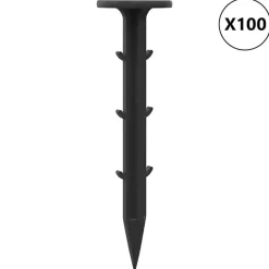 vidaXL Piquets de sol 100 pcs Noir Ø3 x 11 cm Plastique