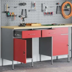 Accessoires De Quincaillerie-vidaXL Placard de travail 3 pcs Bois d'ingénierie et acier Rouge