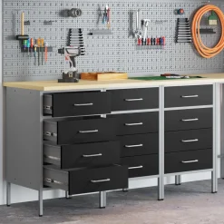 Accessoires De Quincaillerie-vidaXL Placard de travail 3 pcs et gris 150 x 55 x 85 cm Noir