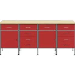 Accessoires De Quincaillerie-vidaXL Placard de travail 4 pcs et Gris 200 x 55 x 85 cm Rouge